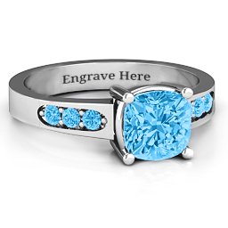 Cushion Cut Solitaire with Accents Ring in 925 Sterling Silver with Blue Topaz