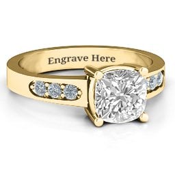 Cushion Cut Solitaire with Accents Ring in 10K Solid Yellow Gold with White Premium Zirconia and Cubic Zirconia