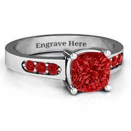 Cushion Cut Solitaire with Accents Ring in 925 Sterling Silver with Garnet