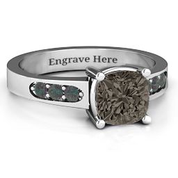 Cushion Cut Solitaire with Accents Ring in 925 Sterling Silver with Smokey Quartz and Alexandrite