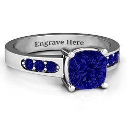 Cushion Cut Solitaire with Accents Ring in 925 Sterling Silver with Blue Sapphire