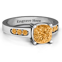 Cushion Cut Solitaire with Accents Ring in 925 Sterling Silver with Citrine
