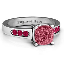 Cushion Cut Solitaire with Accents Ring in 925 Sterling Silver with Red Premium Zirconia and Ruby