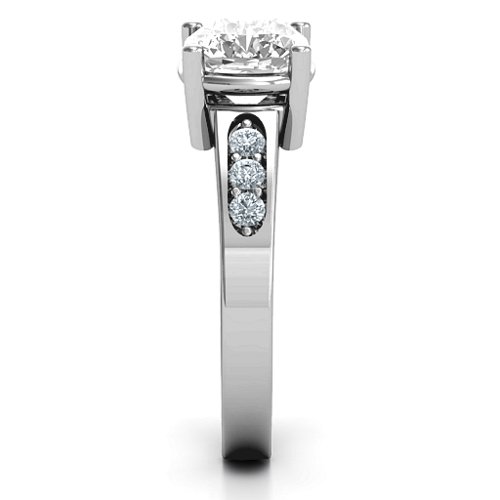 Cushion Cut Solitaire with Accents Ring – Sterling Silver with White Premium Zirconia and Cubic Zirconia