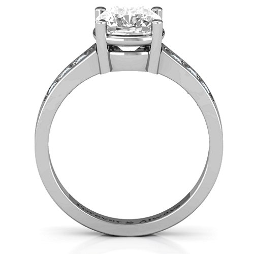 Cushion Cut Solitaire with Accents Ring – Sterling Silver with White Premium Zirconia and Cubic Zirconia