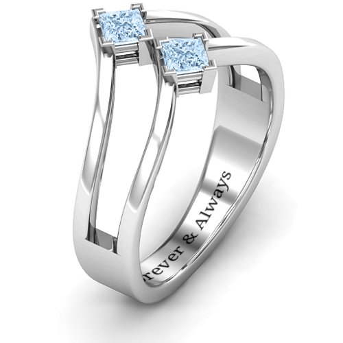 Peaks and Valleys Geometric Ring With Princess Stones