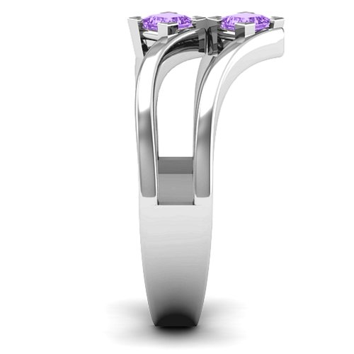 Peaks and Valleys Geometric Ring With Princess Stones – Sterling Silver with Amethyst