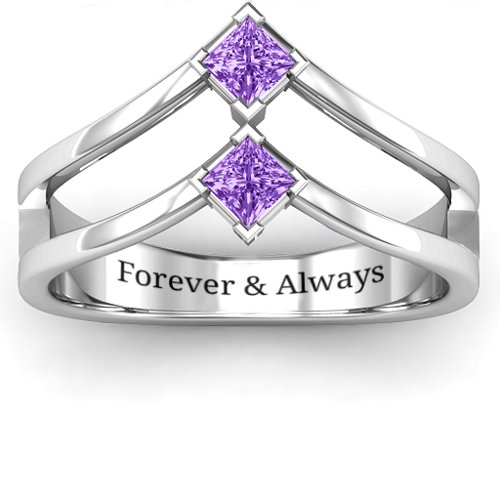 Peaks and Valleys Geometric Ring With Princess Stones – Sterling Silver with Amethyst
