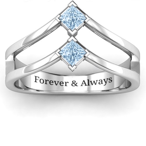 Peaks and Valleys Geometric Ring With Princess Stones