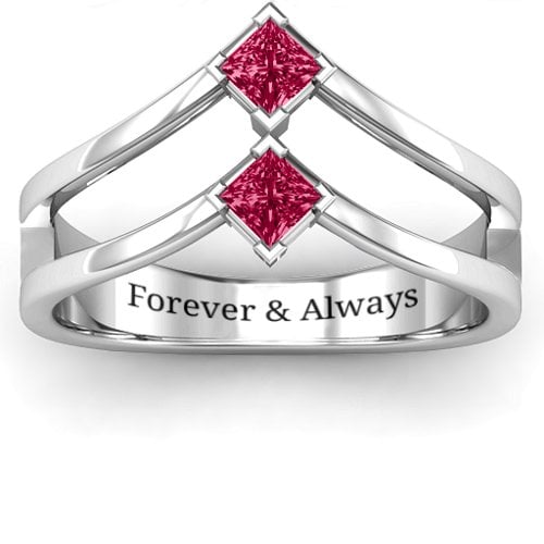 Peaks and Valleys Geometric Ring With Princess Stones