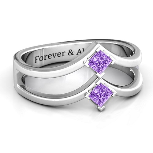 Peaks and Valleys Geometric Ring With Princess Stones – Sterling Silver with Amethyst