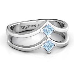 Peaks and Valleys Geometric Ring With Princess Stones in 925 Sterling Silver with Aquamarine