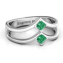 Peaks and Valleys Geometric Ring With Princess Stones in 925 Sterling Silver with Emerald