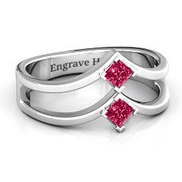 Peaks and Valleys Geometric Ring With Princess Stones in 925 Sterling Silver with Ruby