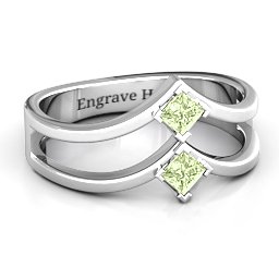 Peaks and Valleys Geometric Ring With Princess Stones in 925 Sterling Silver with Peridot