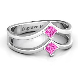 Peaks and Valleys Geometric Ring With Princess Stones in 925 Sterling Silver with Pink Tourmaline