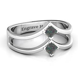 Peaks and Valleys Geometric Ring With Princess Stones in 925 Sterling Silver with Alexandrite