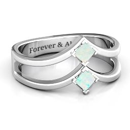 Peaks and Valleys Geometric Ring With Princess Stones in 925 Sterling Silver with Opal