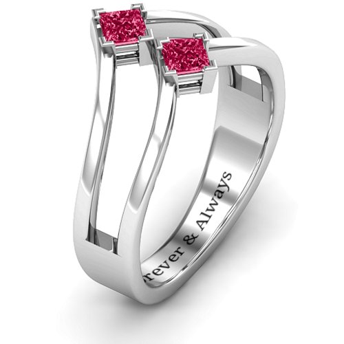 Peaks and Valleys Geometric Ring With Princess Stones – Sterling Silver with Ruby