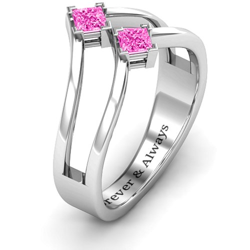 Peaks and Valleys Geometric Ring With Princess Stones – Sterling Silver with Pink Tourmaline