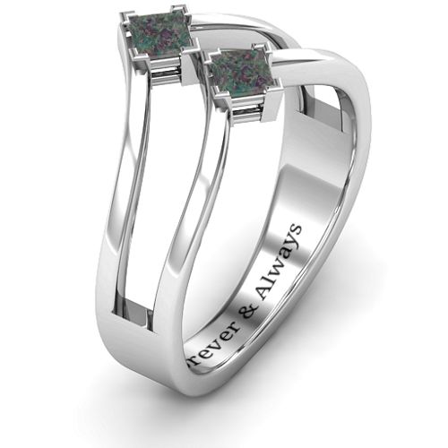 Peaks and Valleys Geometric Ring With Princess Stones – Sterling Silver with Alexandrite