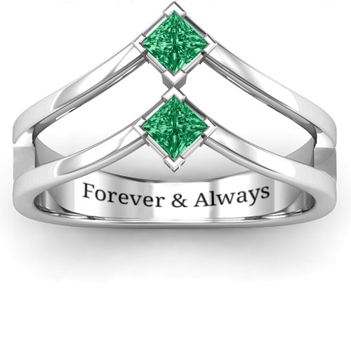 Peaks and Valleys Geometric Ring With Princess Stones – Sterling Silver with Emerald
