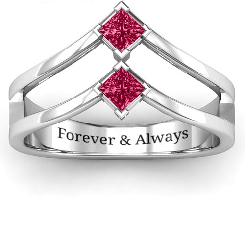 Peaks and Valleys Geometric Ring With Princess Stones – Sterling Silver with Ruby