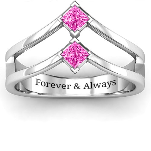 Peaks and Valleys Geometric Ring With Princess Stones – Sterling Silver with Pink Tourmaline