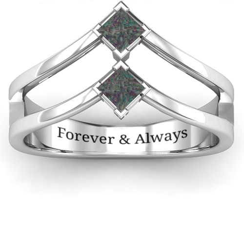 Peaks and Valleys Geometric Ring With Princess Stones – Sterling Silver with Alexandrite