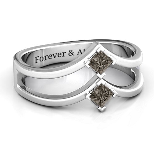Peaks and Valleys Geometric Ring With Princess Stones – Sterling Silver with Smokey Quartz