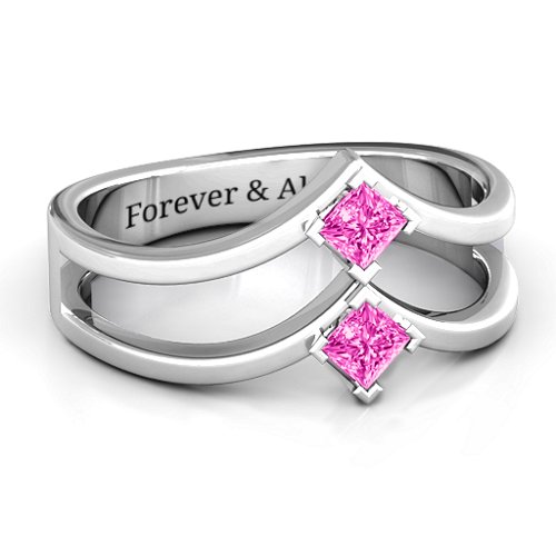 Peaks and Valleys Geometric Ring With Princess Stones – Sterling Silver with Pink Tourmaline