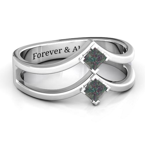 Peaks and Valleys Geometric Ring With Princess Stones – Sterling Silver with Alexandrite