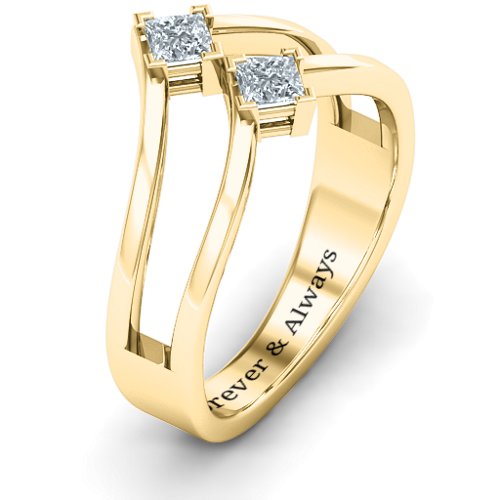Peaks and Valleys Geometric Ring With Princess Stones – 10K Yellow Gold with Cubic Zirconia