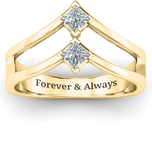 Peaks and Valleys Geometric Ring With Princess Stones – 10K Yellow Gold with Cubic Zirconia