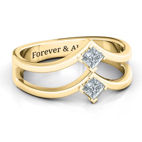 Peaks and Valleys Geometric Ring With Princess Stones – 10K Yellow Gold with Cubic Zirconia