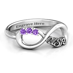 USA Infinity Ring in 925 Sterling Silver with Amethyst