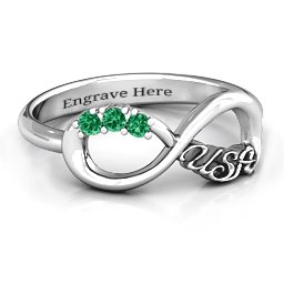 USA Infinity Ring in 925 Sterling Silver with Emerald