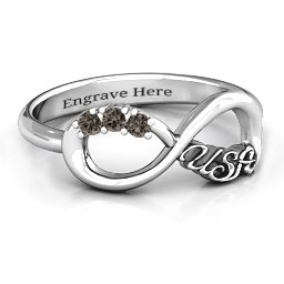 USA Infinity Ring in 925 Sterling Silver with Smokey Quartz