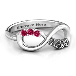 USA Infinity Ring in 925 Sterling Silver with Ruby