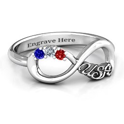 USA Infinity Ring in 925 Sterling Silver with Garnet, Cubic Zirconia, and Blue Sapphire