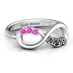 USA Infinity Ring in 925 Sterling Silver with Pink Tourmaline