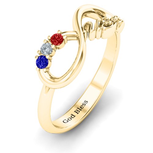 USA Infinity Ring – 10K Yellow Gold with Garnet, Cubic Zirconia, and Blue Sapphire