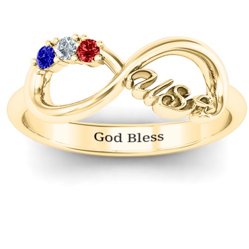 USA Infinity Ring – 10K Yellow Gold with Garnet, Cubic Zirconia, and Blue Sapphire