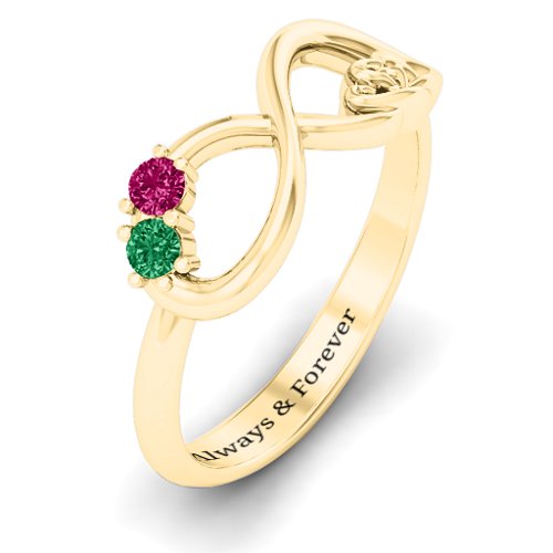 Double the Love Infinity Ring – 10K Yellow Gold with Emerald and Ruby
