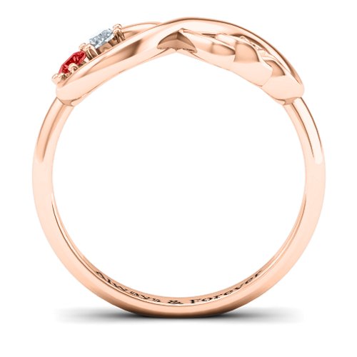 Double the Love Infinity Ring – 10K Rose Gold with Garnet and Cubic Zirconia