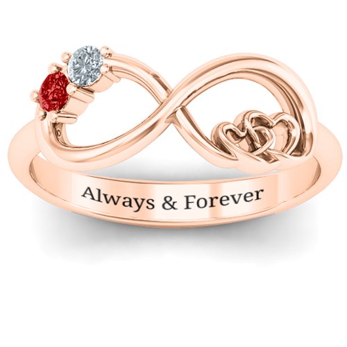 Double the Love Infinity Ring – 10K Rose Gold with Garnet and Cubic Zirconia