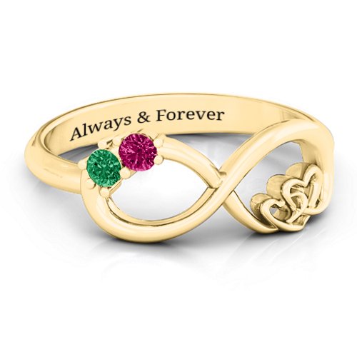 Double the Love Infinity Ring – 10K Yellow Gold with Emerald and Ruby