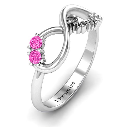 Two Stone Promise Infinity Ring – Sterling Silver with Pink Tourmaline
