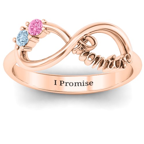 Two Stone Promise Infinity Ring – 10K Rose Gold with Aquamarine and Pink Tourmaline
