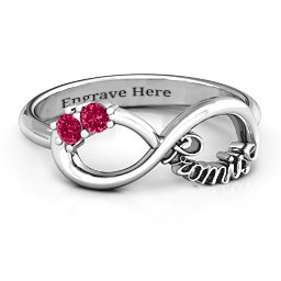 Two Stone Promise Infinity Ring in 925 Sterling Silver with Ruby
